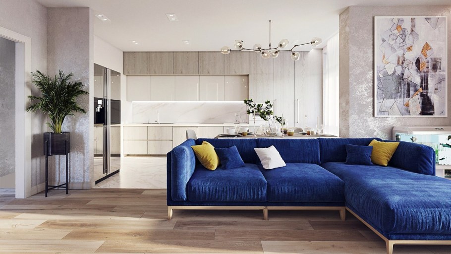 Синий диван в интерьере