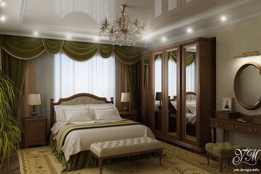 Интерьер спальной комнаты в частном доме