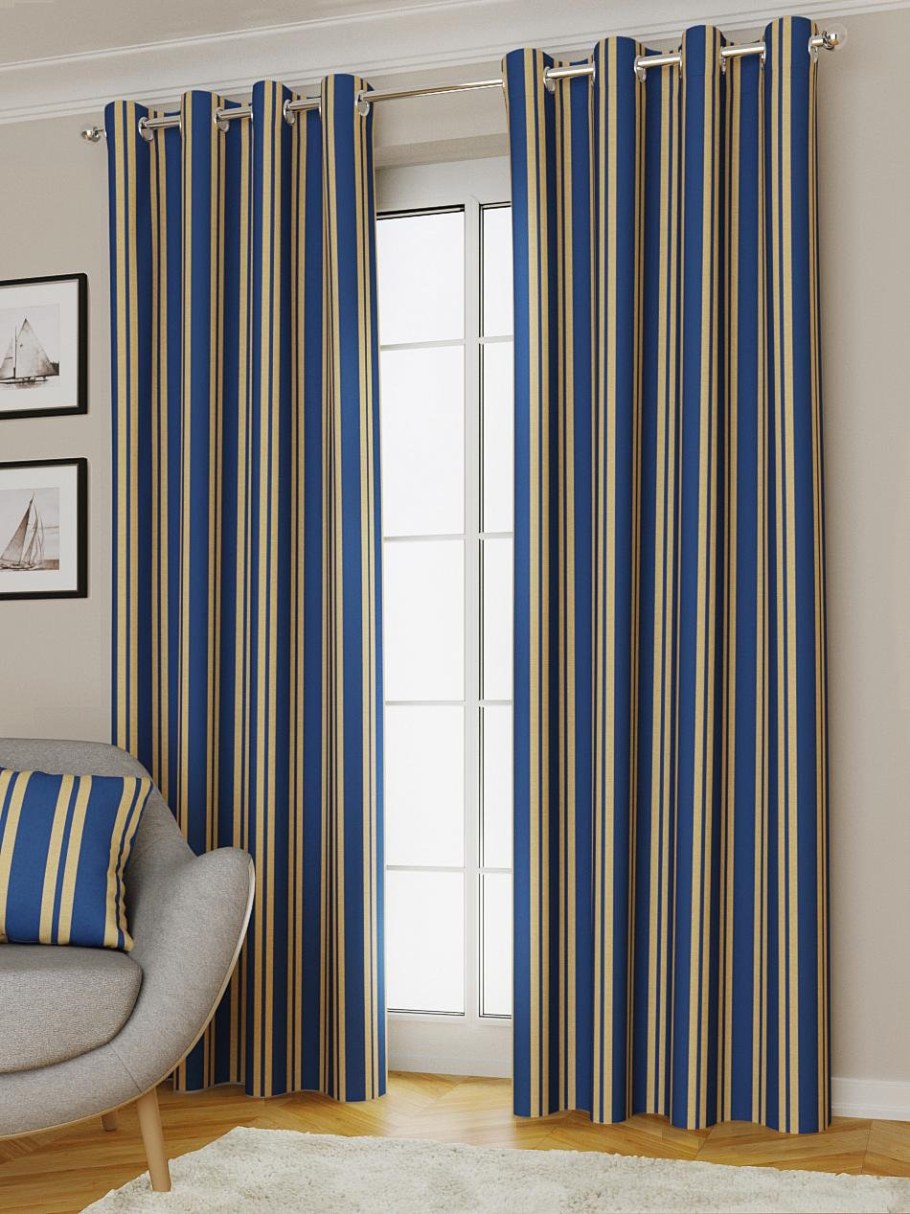 Синие полосатые шторы