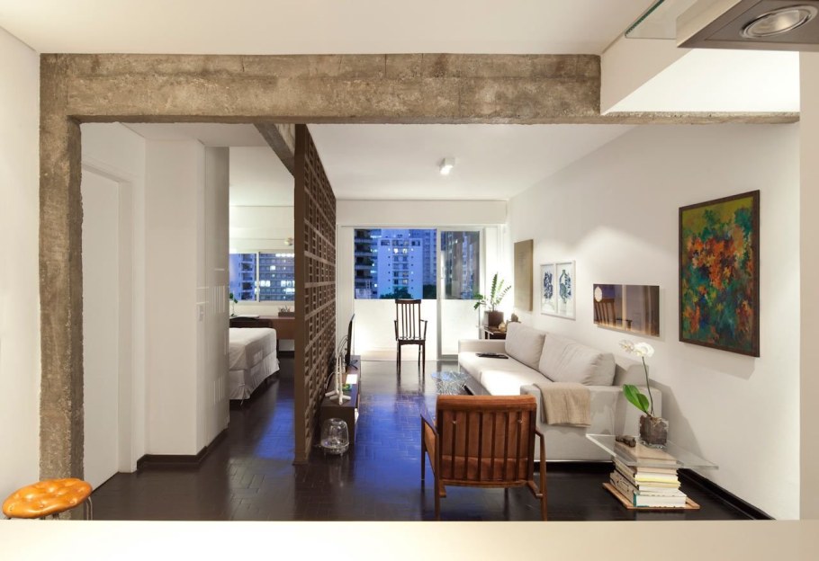 Бетонные балки в интерьере