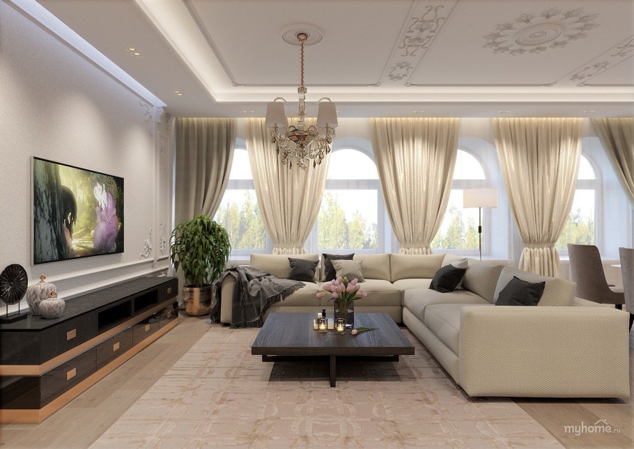 Интерьер зала в частном