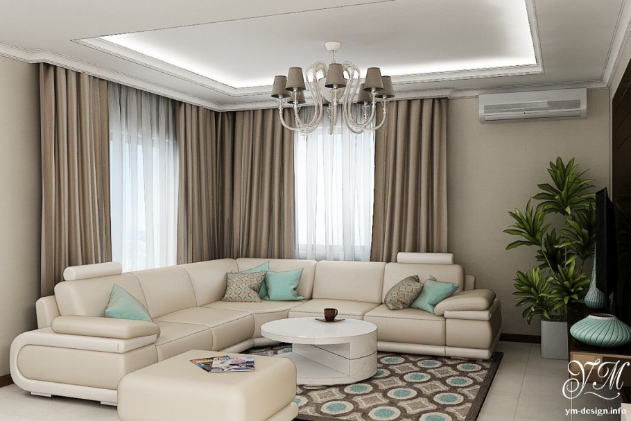 Гостиная с 2 окнами