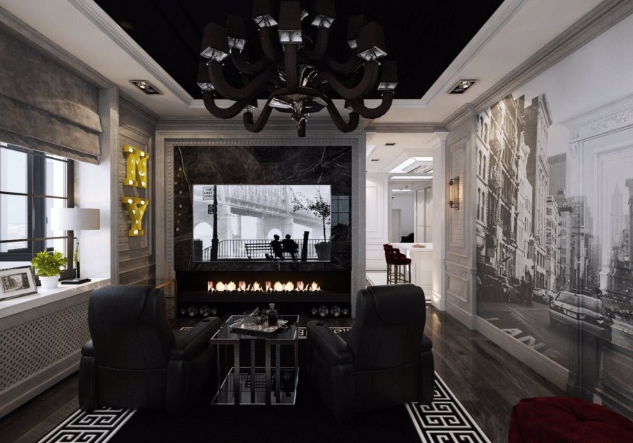 Кухня гостиная в черных тонах