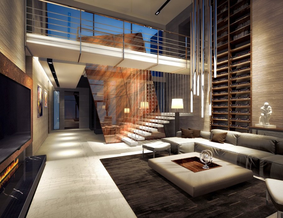 Двухуровневый пентхаус в стиле лофт Нью Йорк