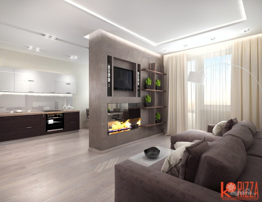 Гостиная кухня в стиле Хай