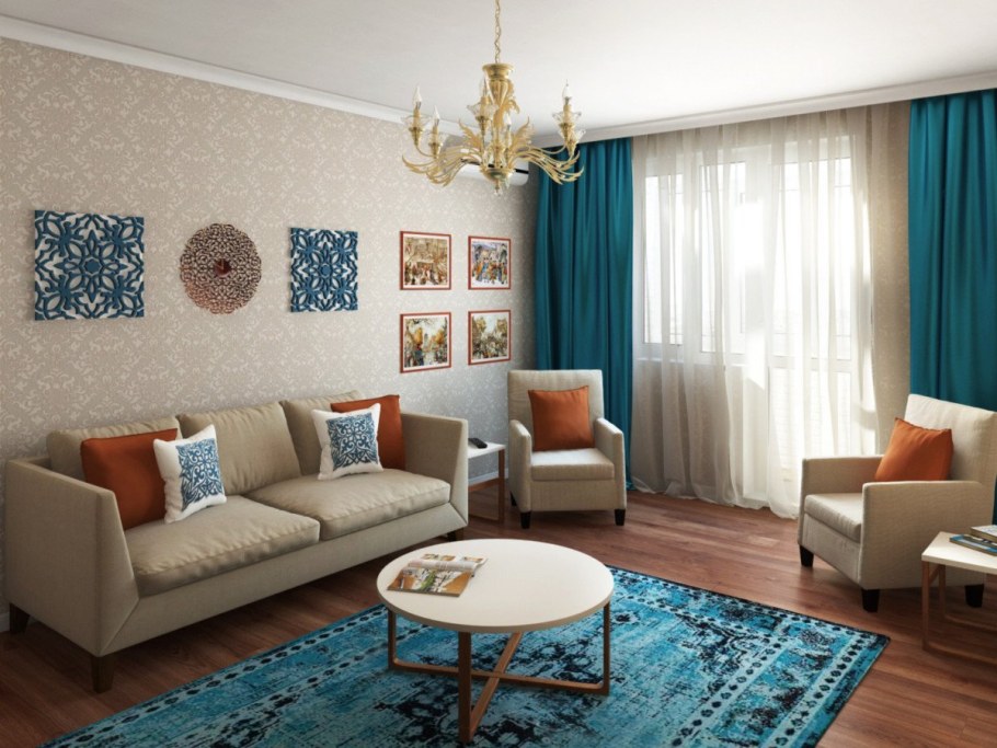 Гостиная в голубых тонах