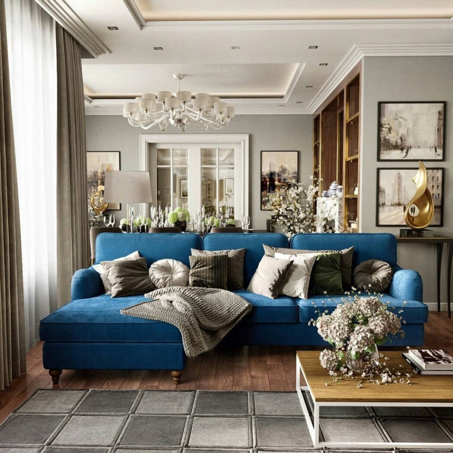 Гостиная в бежево голубых тонах