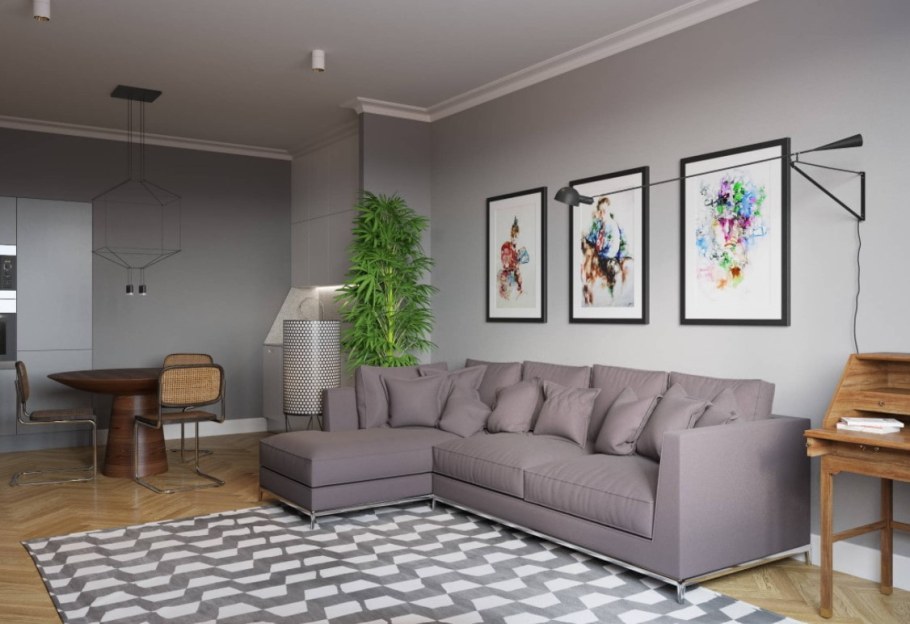 Серый интерьер гостиной