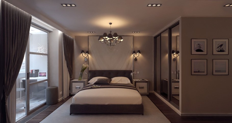 Светильники над кроватью в спальне