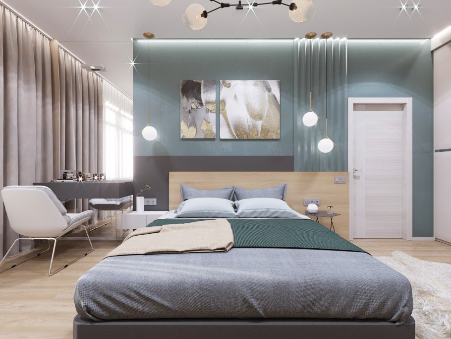 Интерьер спальни с подсветкой