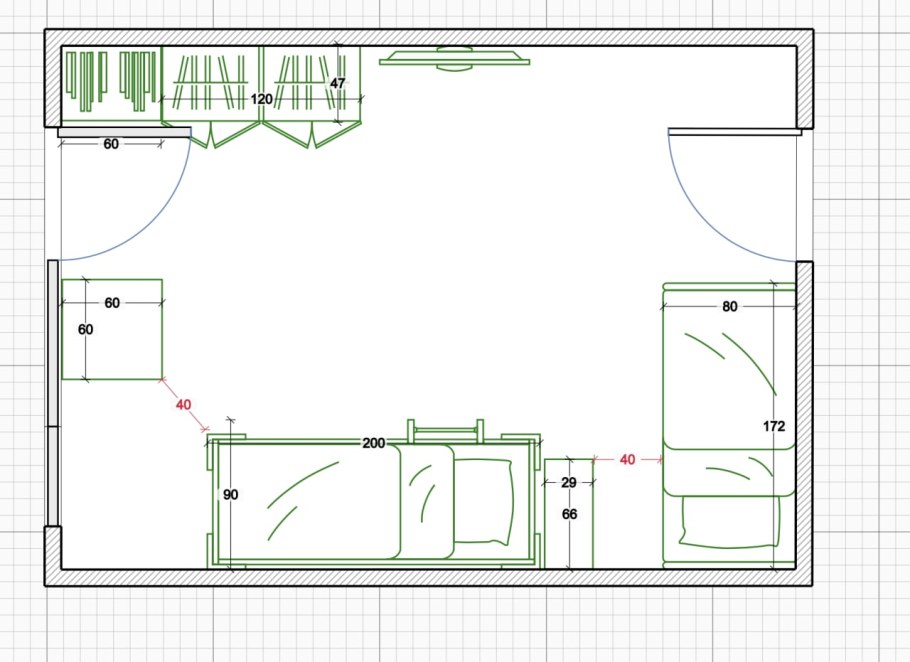 План комнаты в общежитии