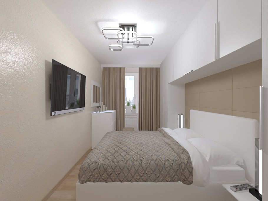 Узкая спальня с балконом