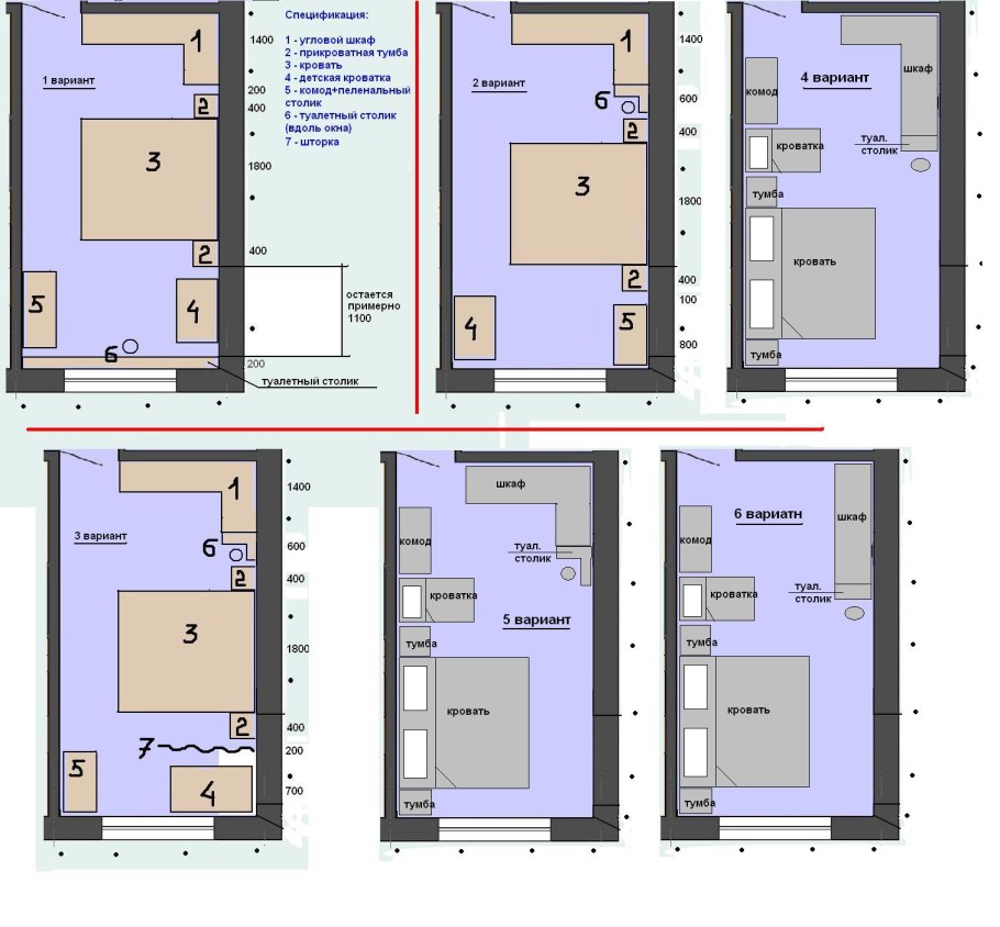 Спальня 9м2 квадратная расстановка чертеж