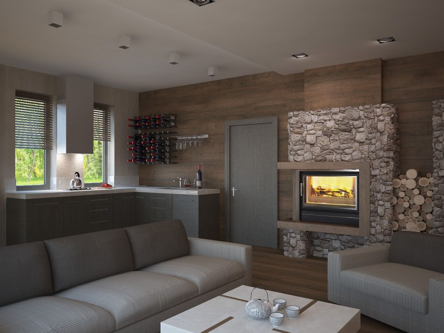 Интерьер современной бани и комнаты отдыха