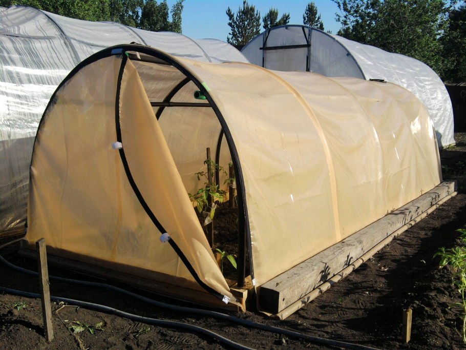 Теплица с дугами и укрывным материалом