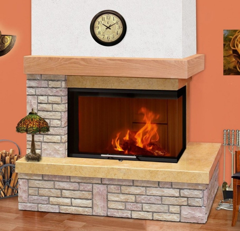 Камин дровяной обкладка кирпичом