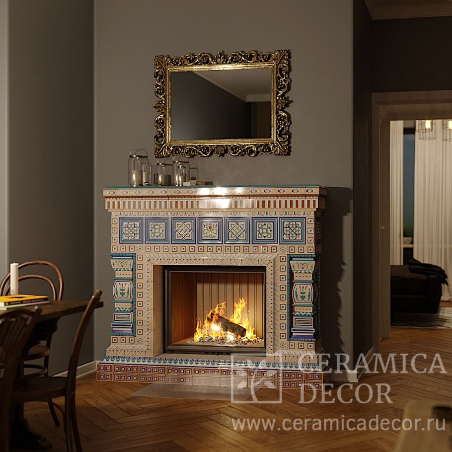 Камин отделанный плиткой