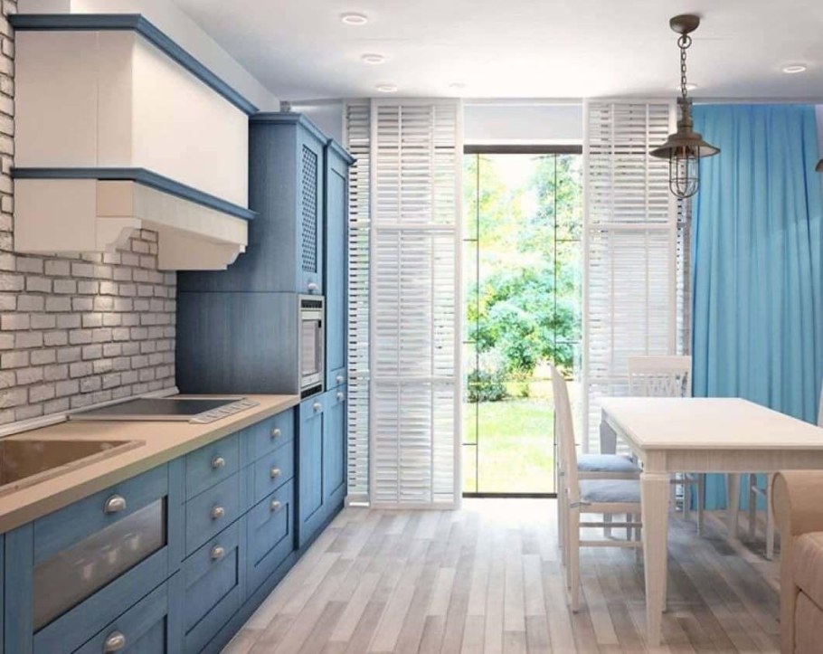 Кухня в бежево голубых тонах