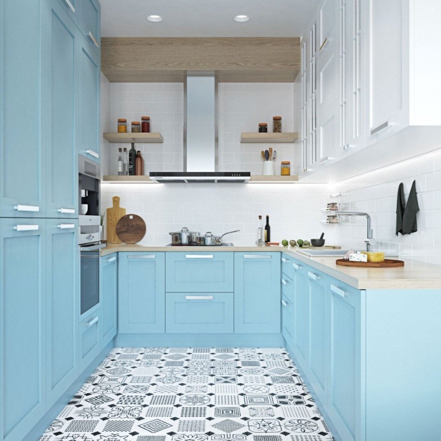 Бело голубая кухня