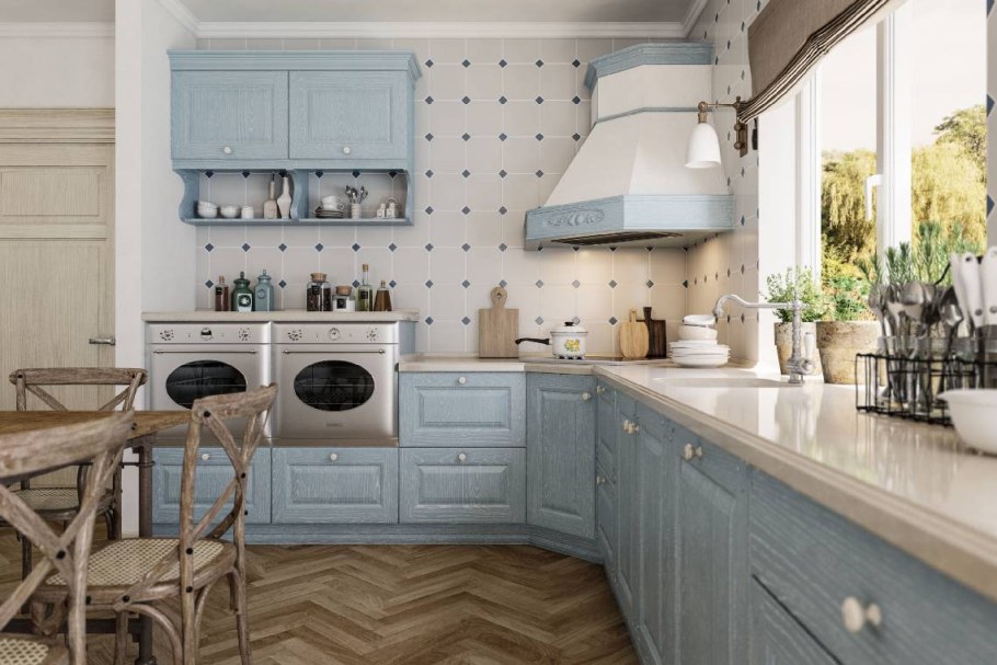 Кухня Кантри Прованс Неоклассика голубая