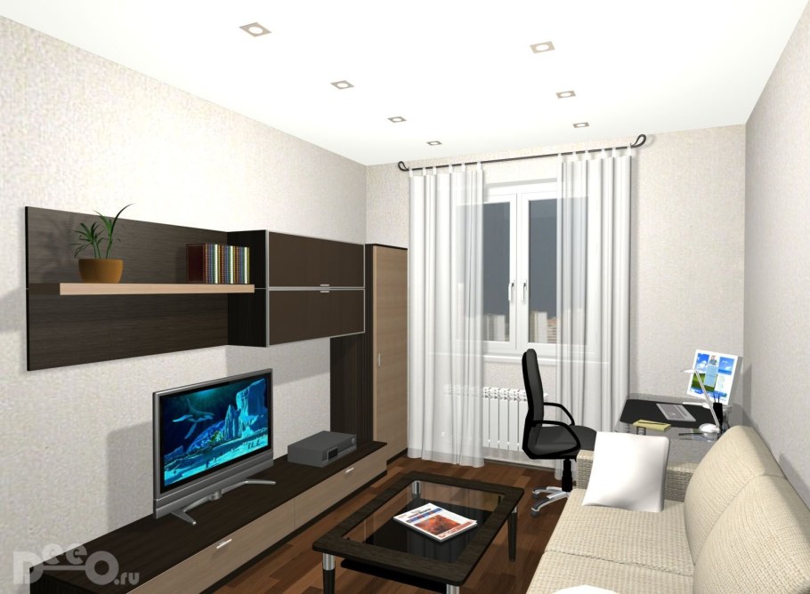 Гостиная с компьютерным столом 6 метров