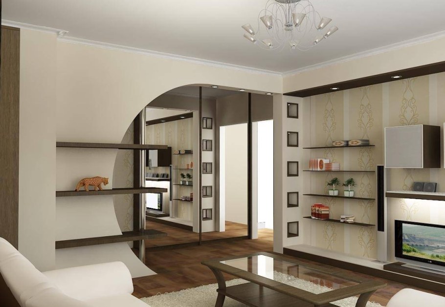 Интерьер зала с перегородкой