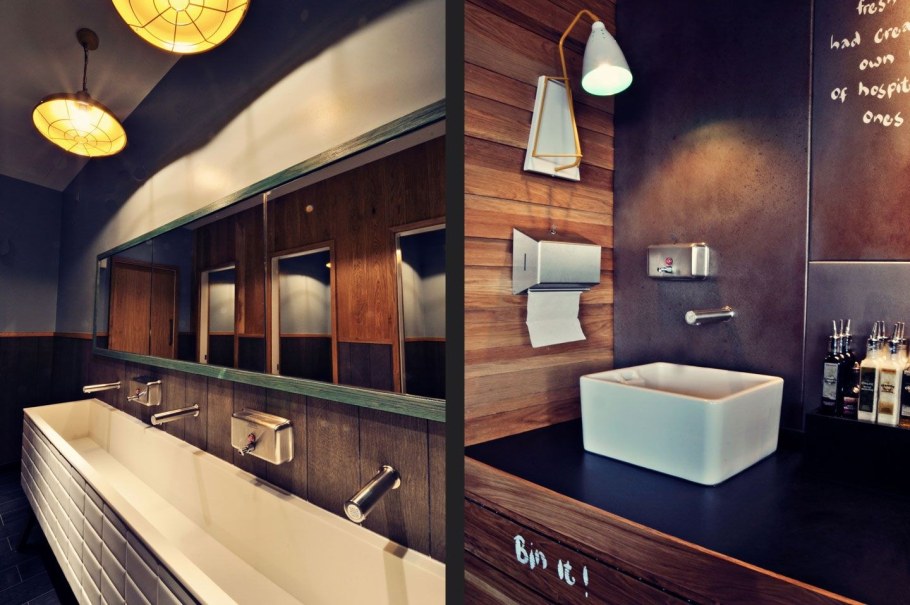 Санузел в стиле лофт в ресторане