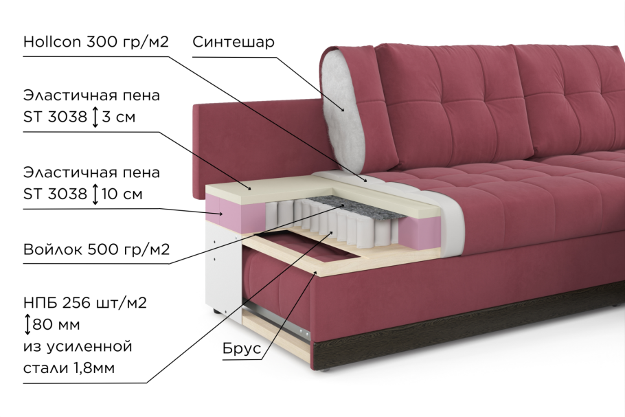 Диван пружинный блок Дельфин независимый