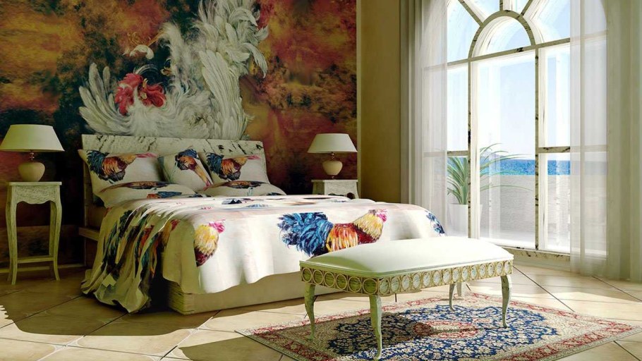 Гобелен в интерьере спальни