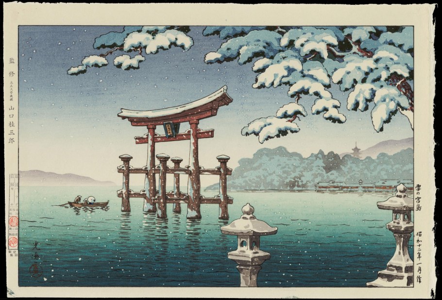 Тории храма японская гравюра