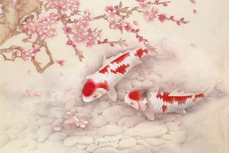 Японские карпы кои картины Каданцева