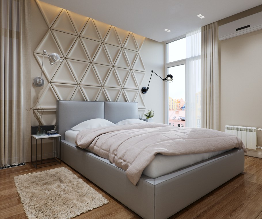 Гипсовая стеновая панель в спальне