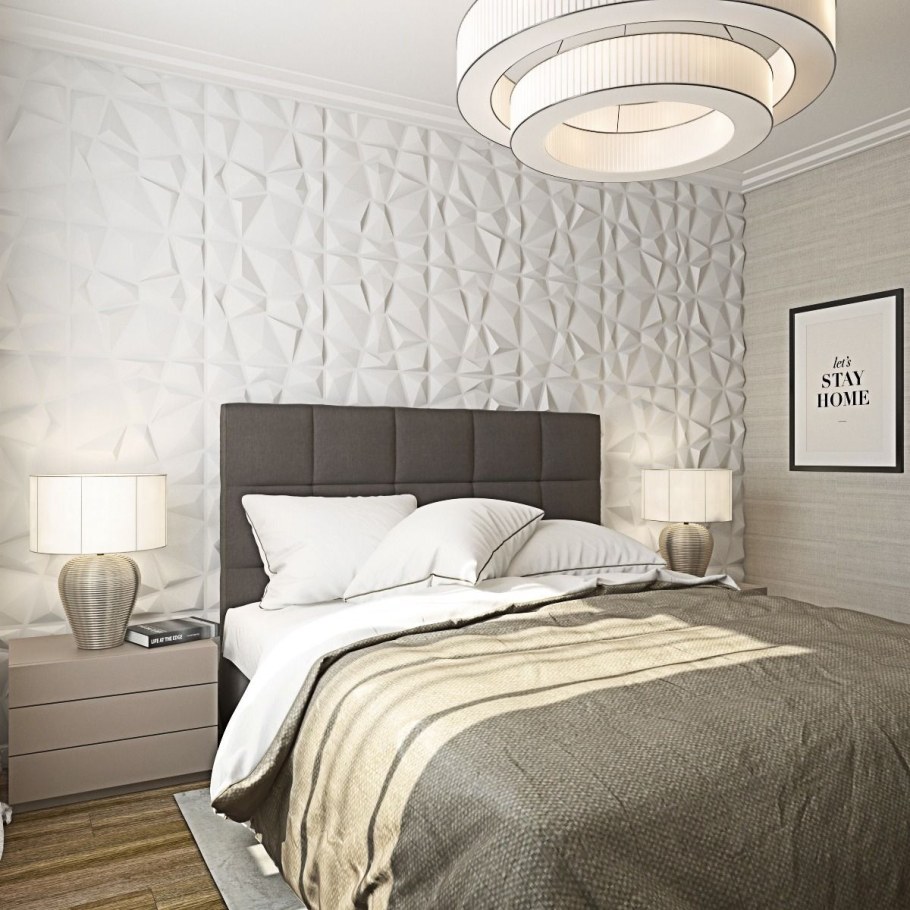 Гипсовые панели в спальне