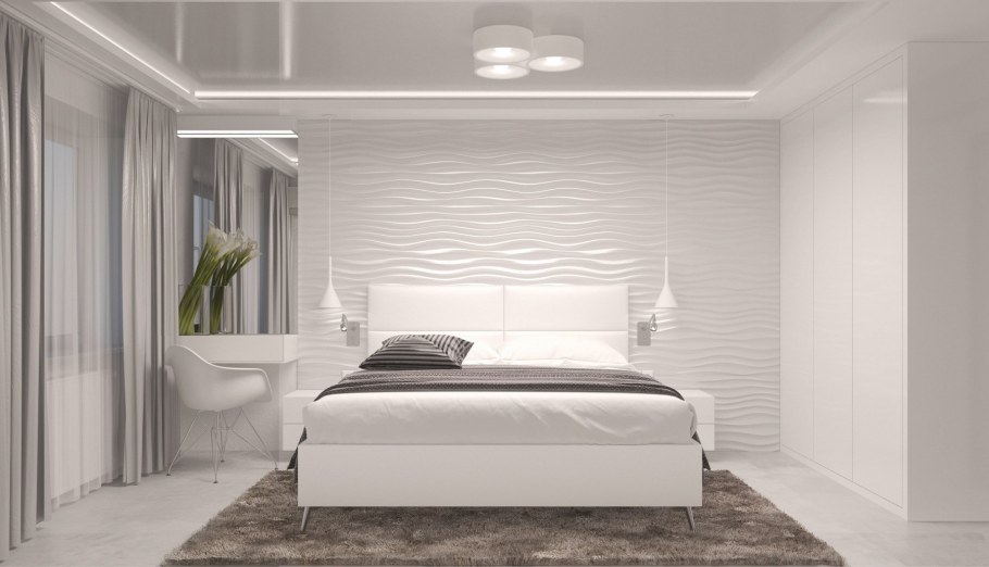 Гипсовые 3д панели в интерьере спальни