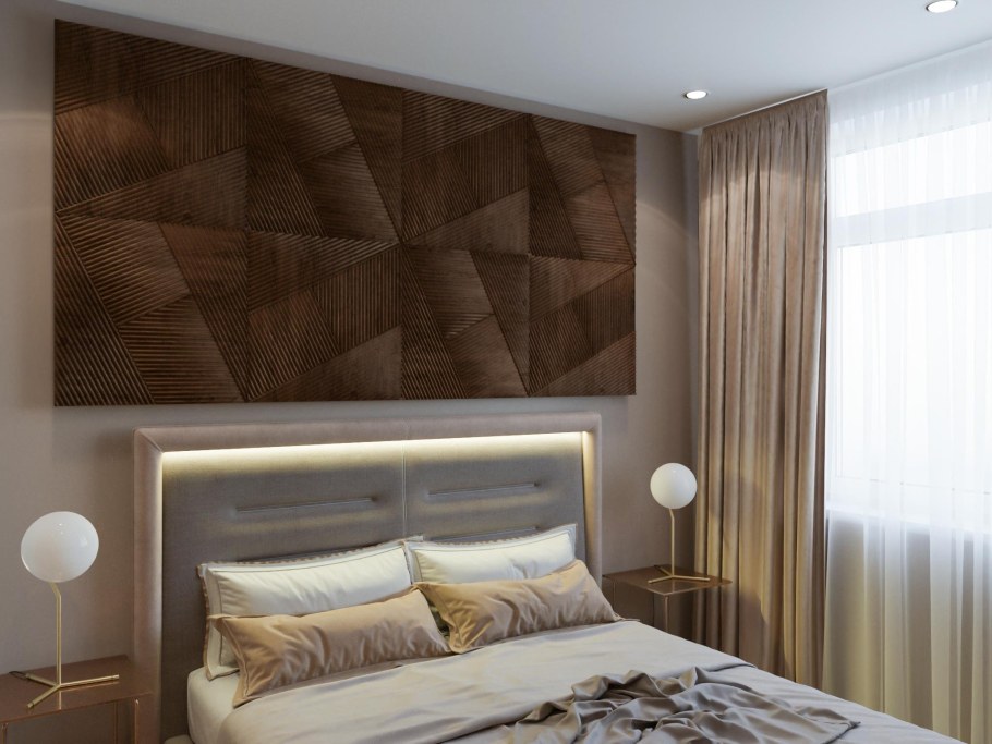 Панели шпона в спальне