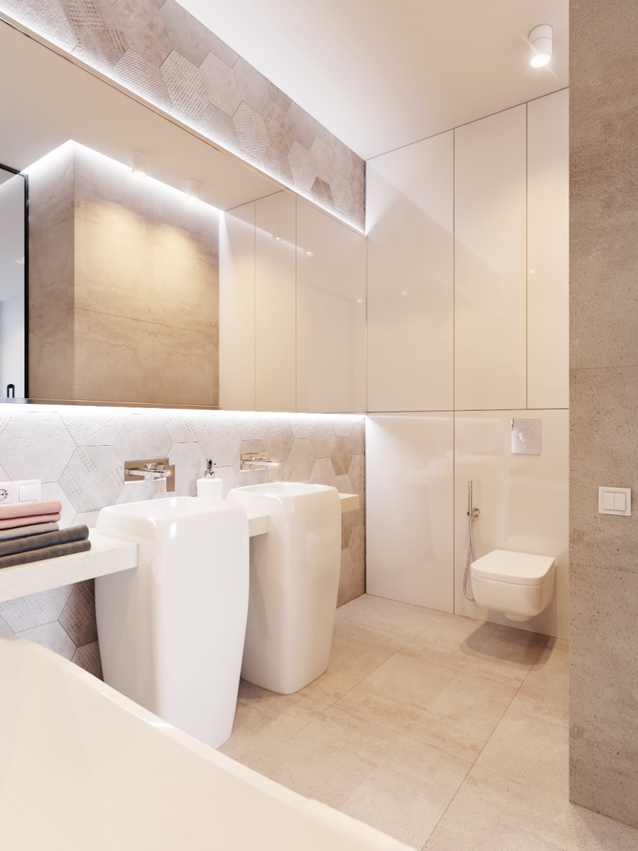 Ванная в современном стиле светлая