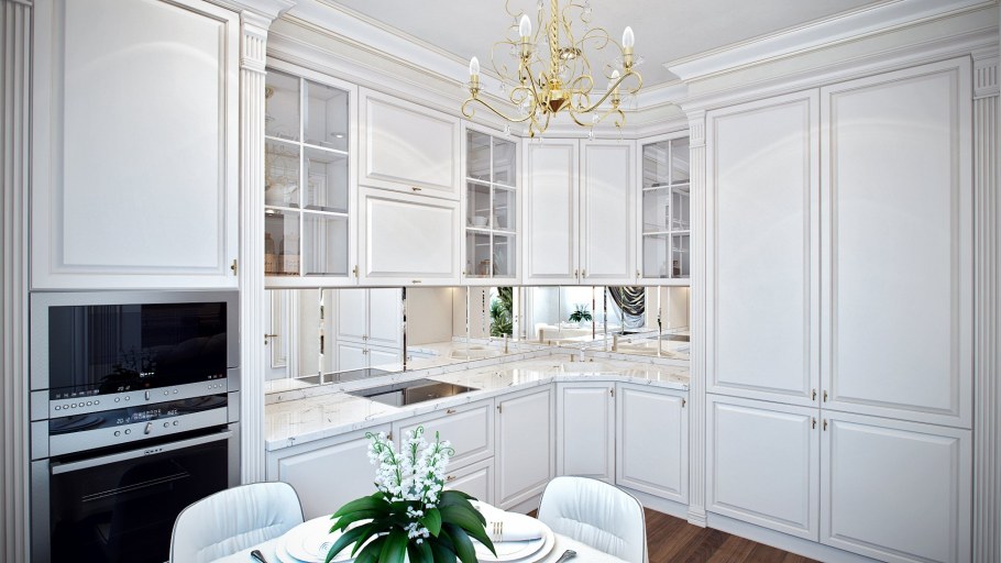 Кухня Неоклассика белая угловая