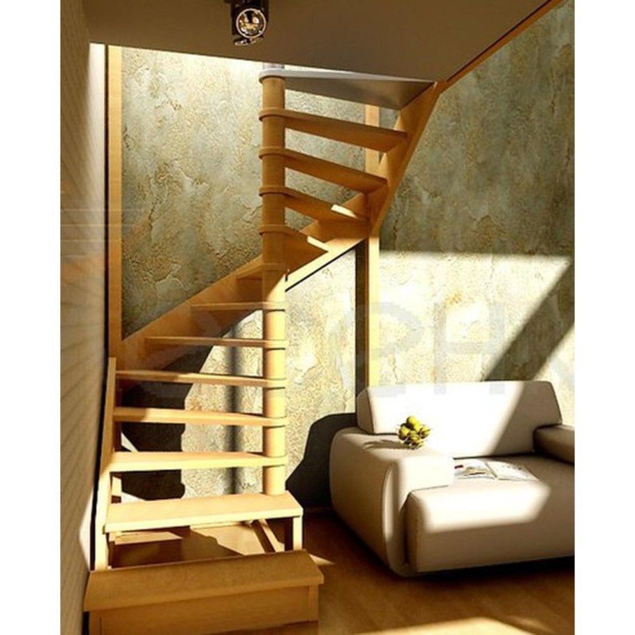 Деревянная межэтажная лестница лес-01 поворот 180