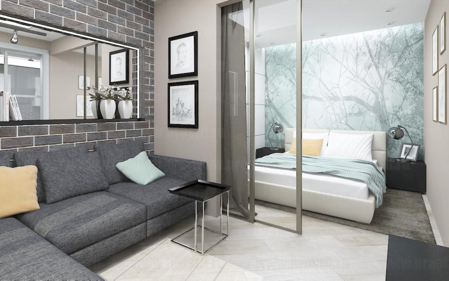 Зонирование студии 30 кв.м перегородки