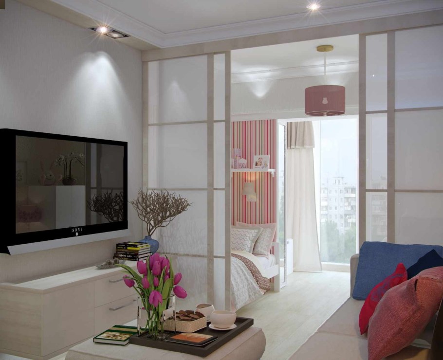 Гостиная с раздвижными дверями