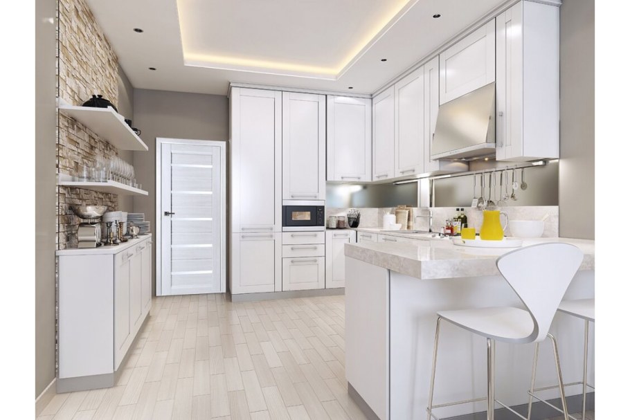 Кухня Неоклассика белая угловая