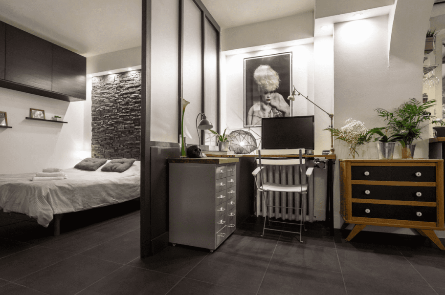 Зонирование спальни и кабинета перегородками