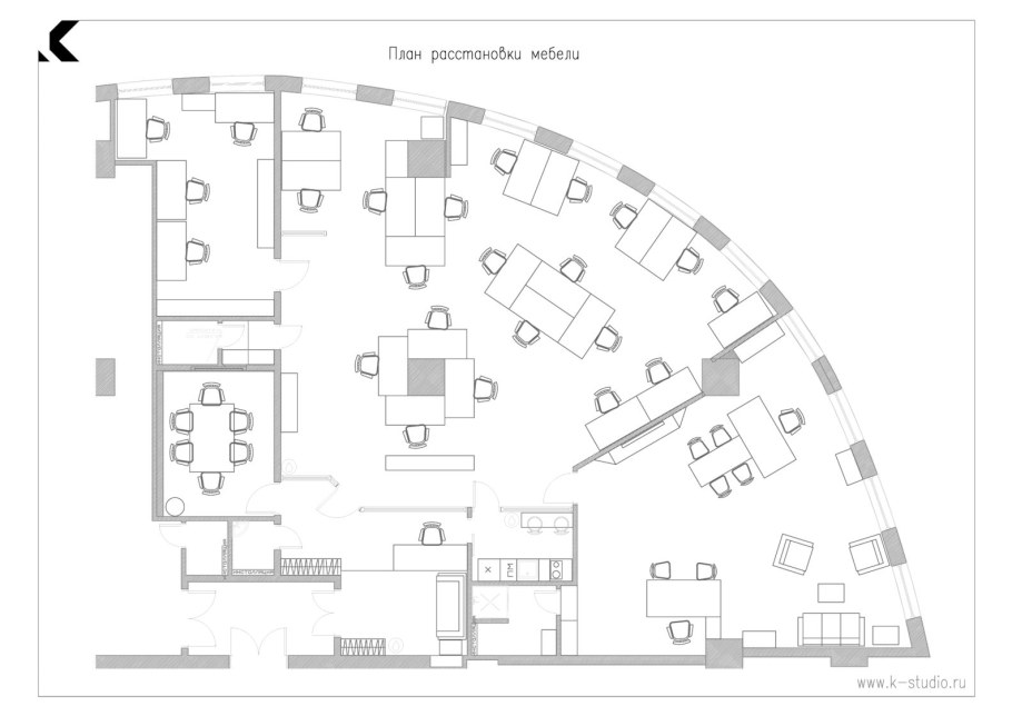 Расстановка мебели в офисе чертеж