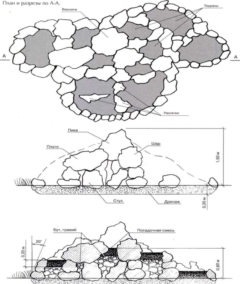 Альпинарий схема посадки растений