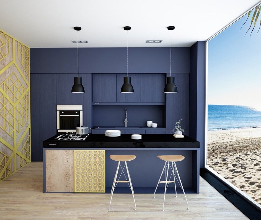 Синяя кухня в интерьере