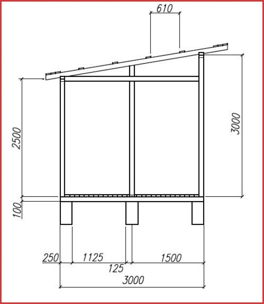Чертеж сарая с односкатной крышей 3х2