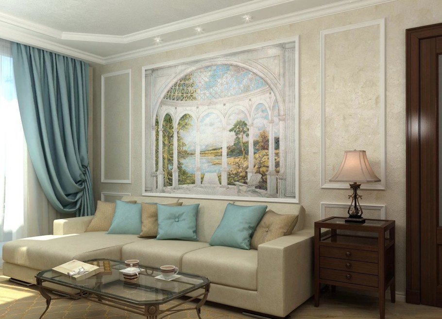 Фрески в интерьере гостиной