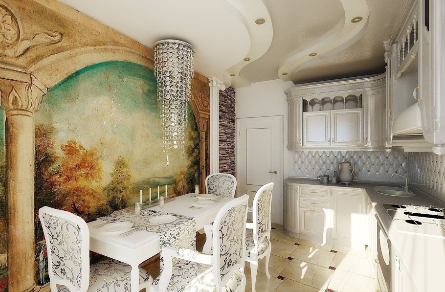Affresco фрески в интерьере кухни