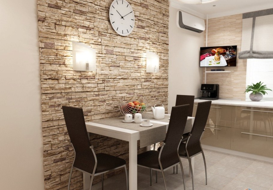 Отделка кухни декоративным камнем