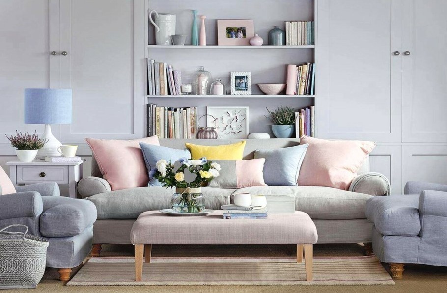 Пастельные цвета в интерьере гостиной